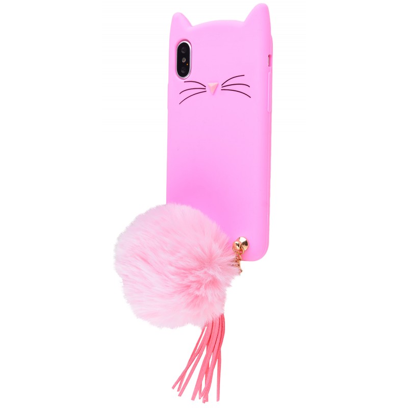 3D чехол Cat Pompon iPhone X Pink