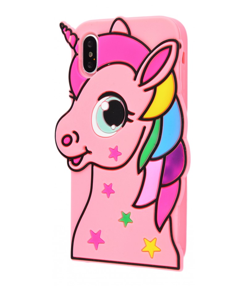 3D чохол Unicorn rainbow iPhone X Pink