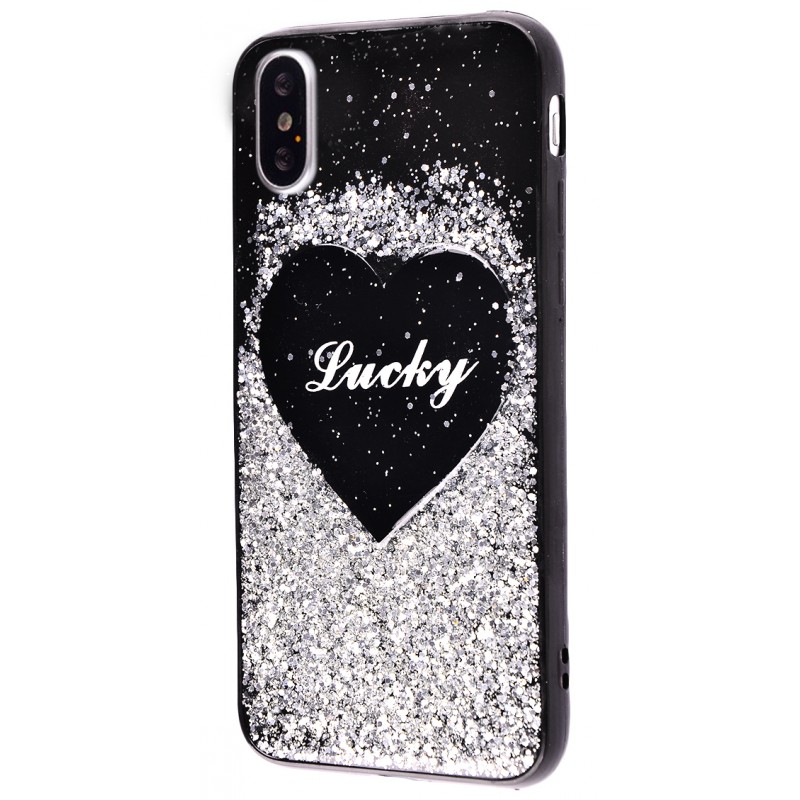 Diamond Hearts Lucky (TPU) iPhone X Black