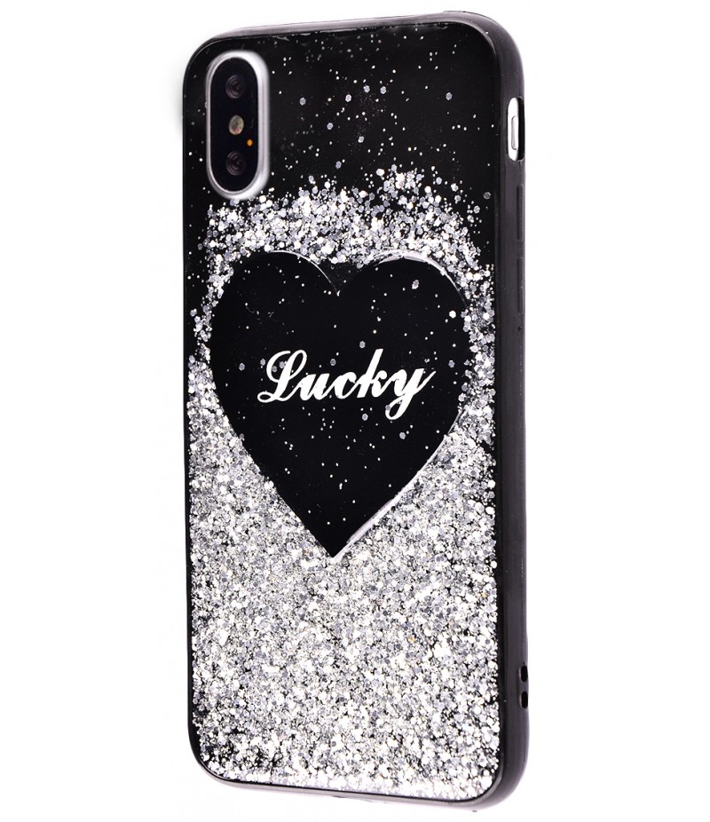 Diamond Hearts Lucky (TPU) iPhone X Black