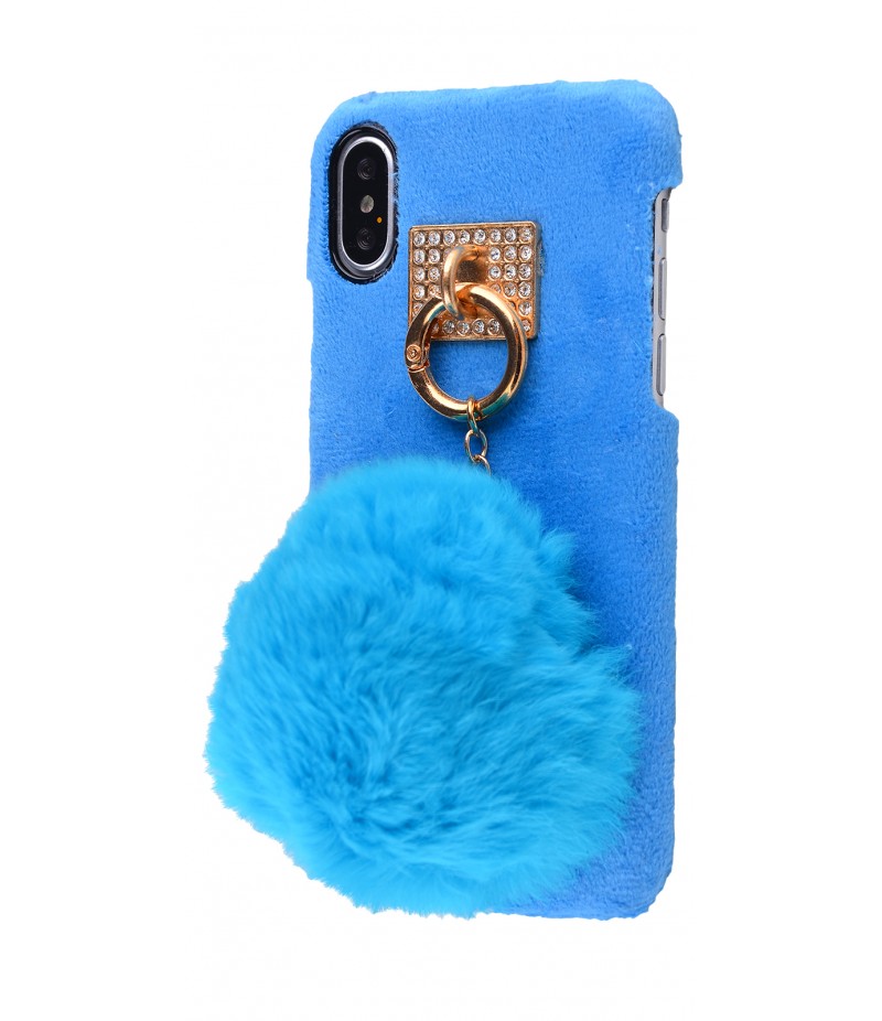 Накладка Fluffy Pompon iPhone X Blue