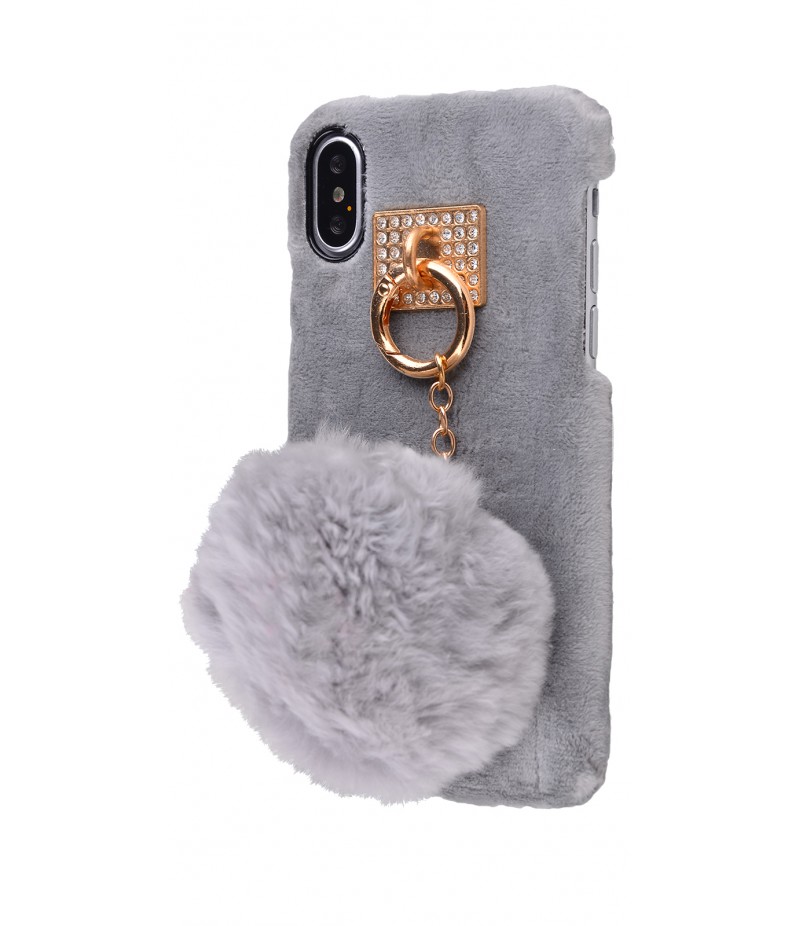 Накладка Fluffy Pompon iPhone X Grey