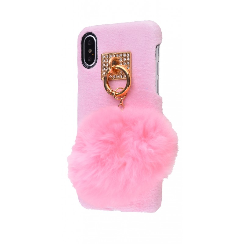 Накладка Fluffy Pompon iPhone X Pink