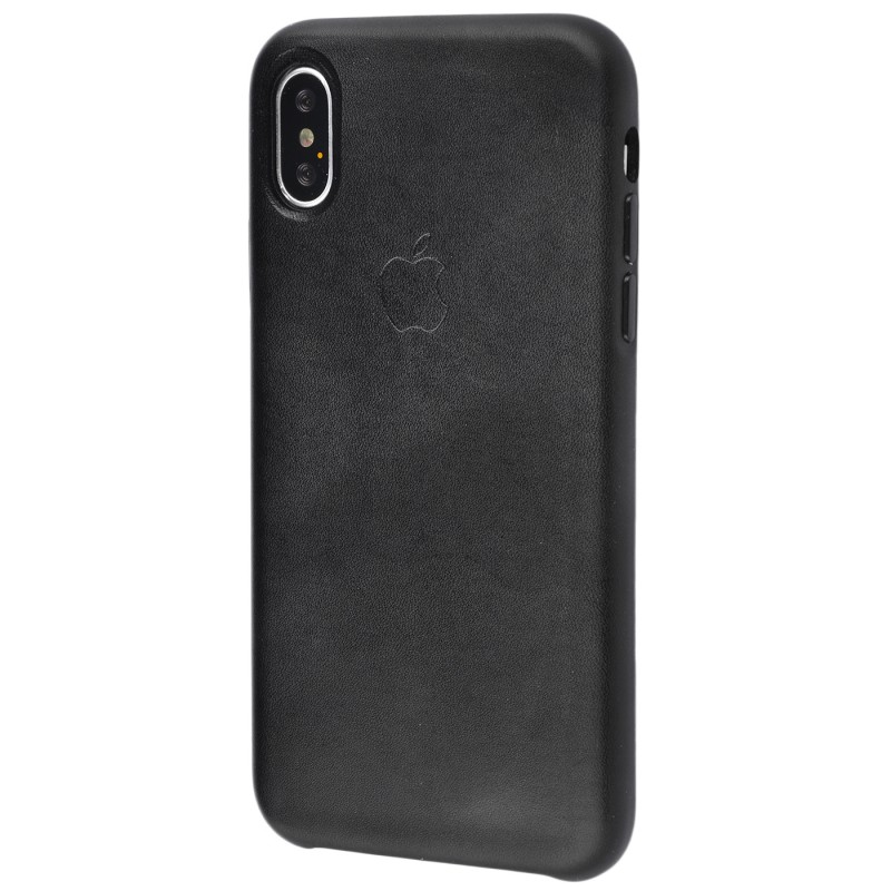Leather Case Metal Button iPhone X Black