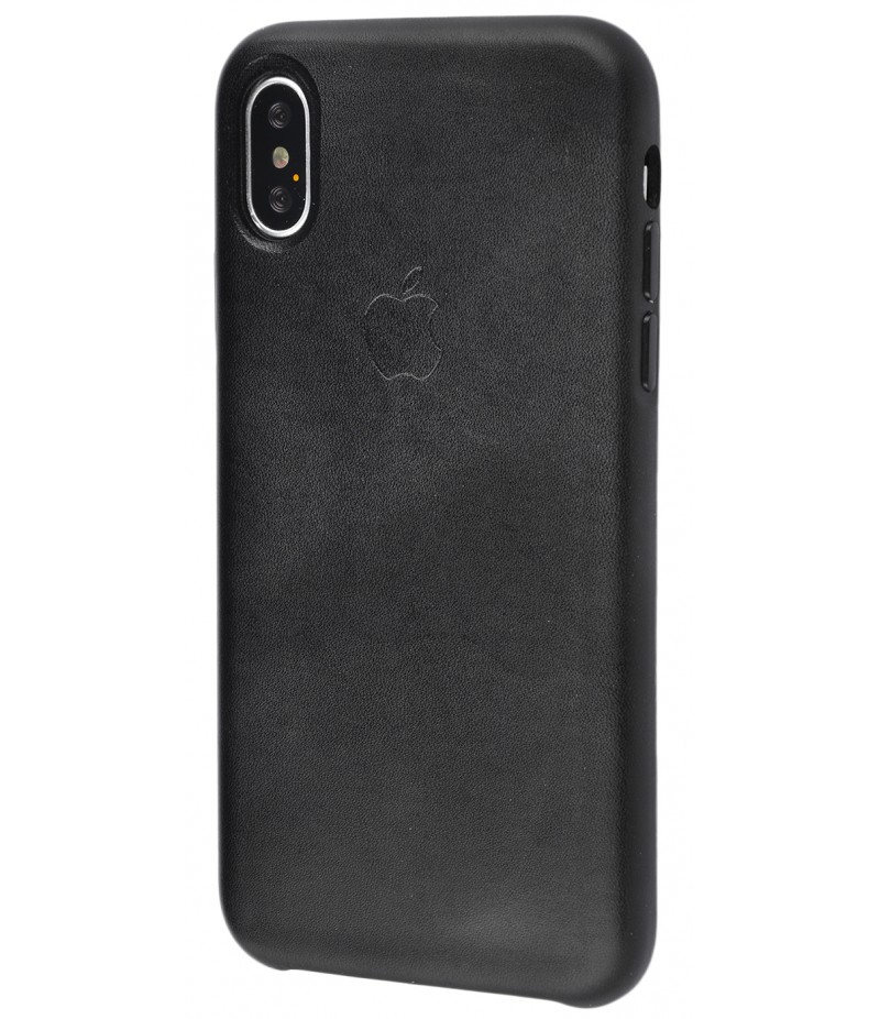Leather Case Metal Button iPhone X Black