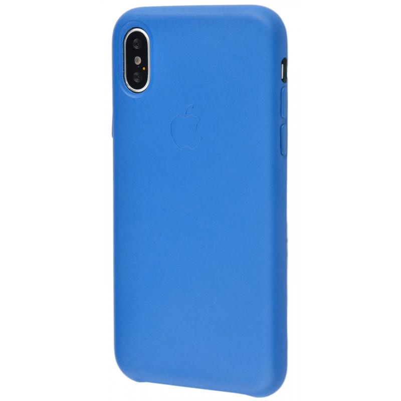 Leather Case Metal Button iPhone X Blue