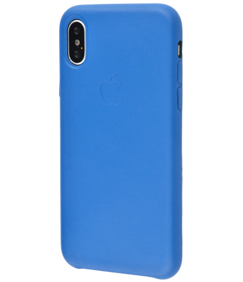 Leather Case Metal Button iPhone X Blue