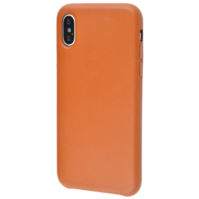 Leather Case Metal Button iPhone X Brown