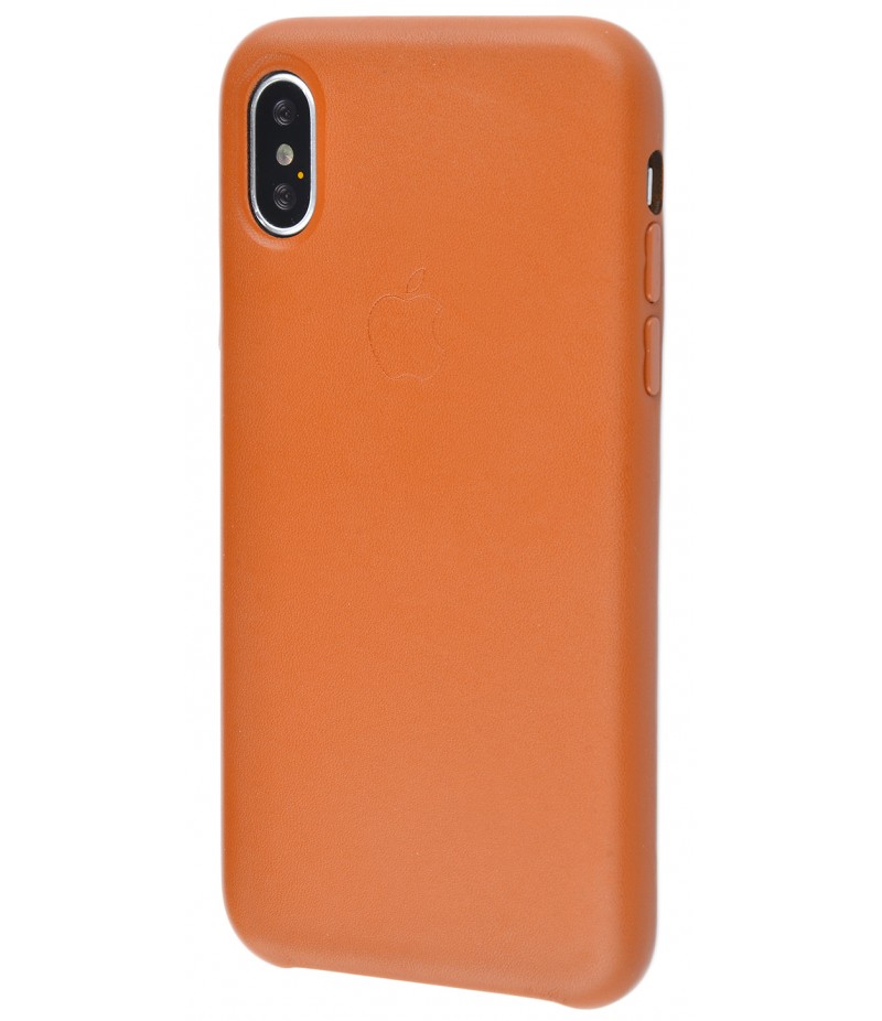 Leather Case Metal Button iPhone X Brown