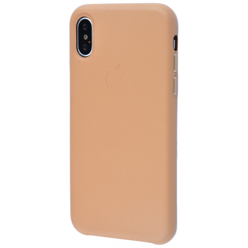 Leather Case Metal Button iPhone X Gold