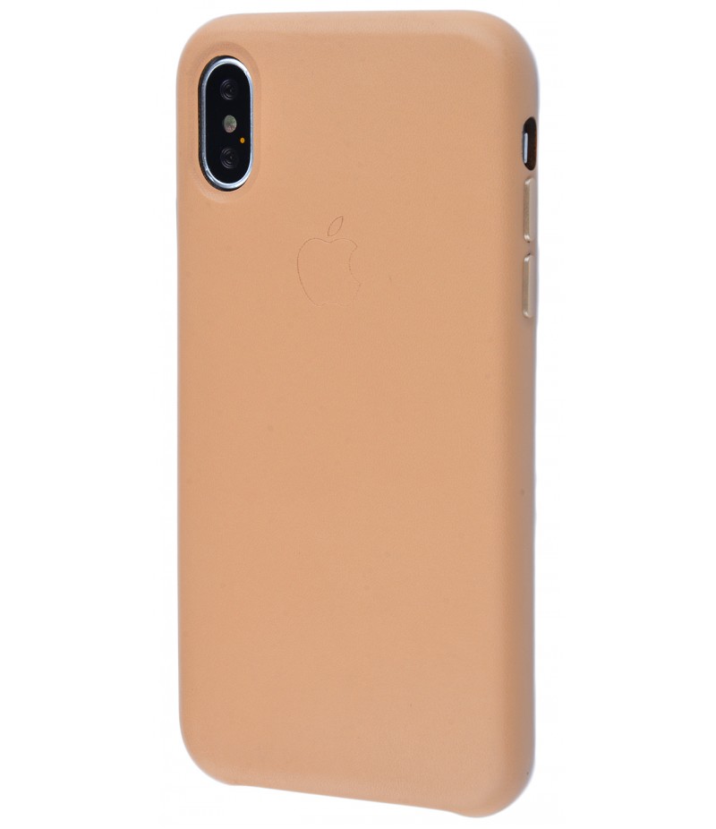 Leather Case Metal Button iPhone X Gold