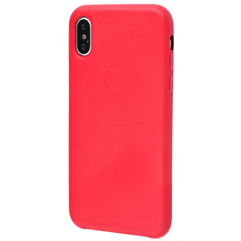 Leather Case Metal Button iPhone X Rose_Red