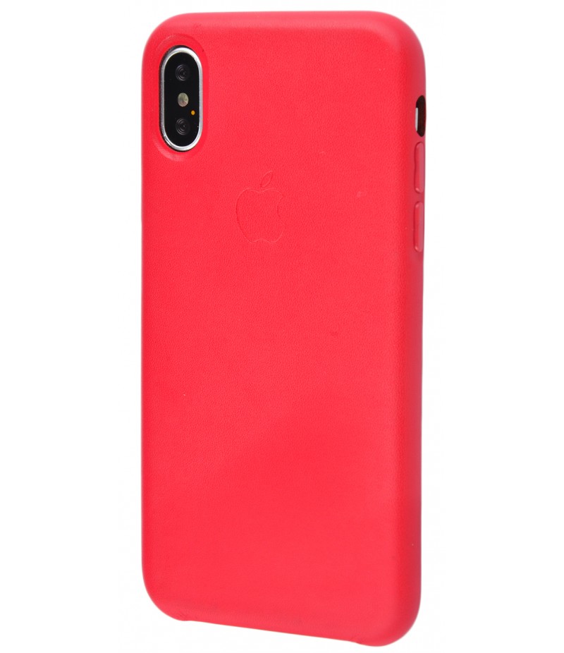 Leather Case Metal Button iPhone X Rose_Red