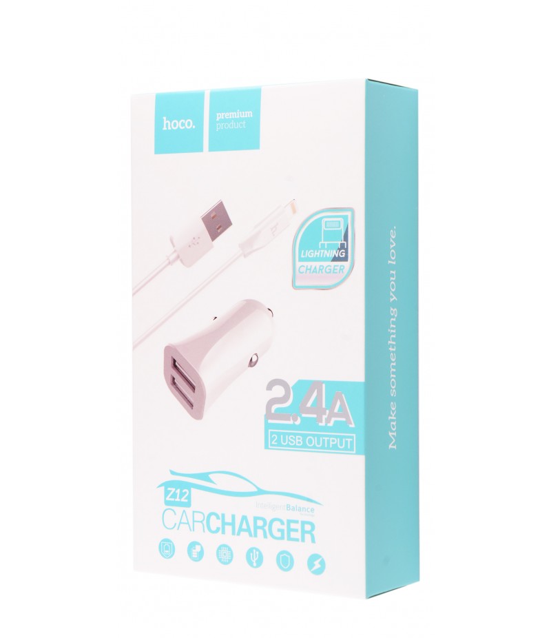 Автомобильное зарядное устройство Hoco Z12 2.4А + lightning cable white