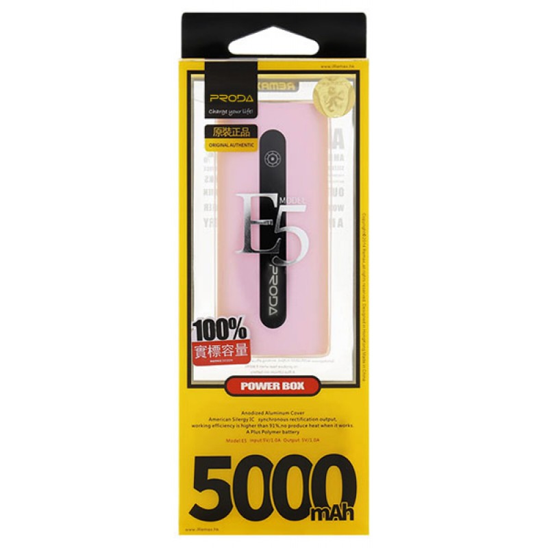 Зовнішній акумулятор Proda E5 5000mAh + microUSB Pink