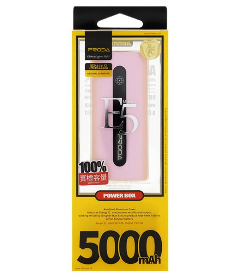 Зовнішній акумулятор Proda E5 5000mAh + microUSB Pink
