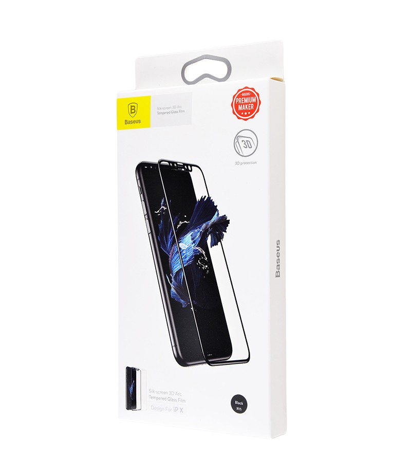 Защитное 3D стекло Baseus Silk-Screen Arc Protection Black iPhone X 